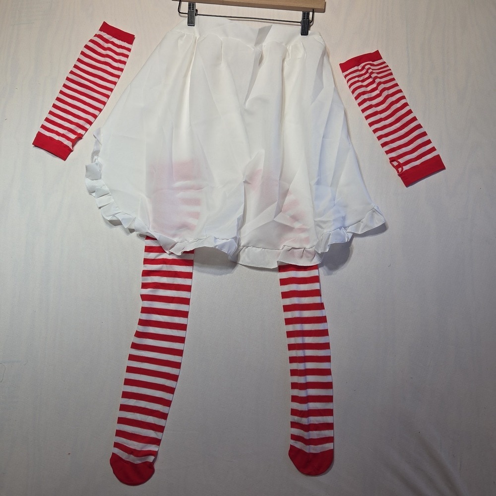 Wendy Inspired Costume Adult S/M White Apron Red Wig Wig Cap Bows 8 Pc Set